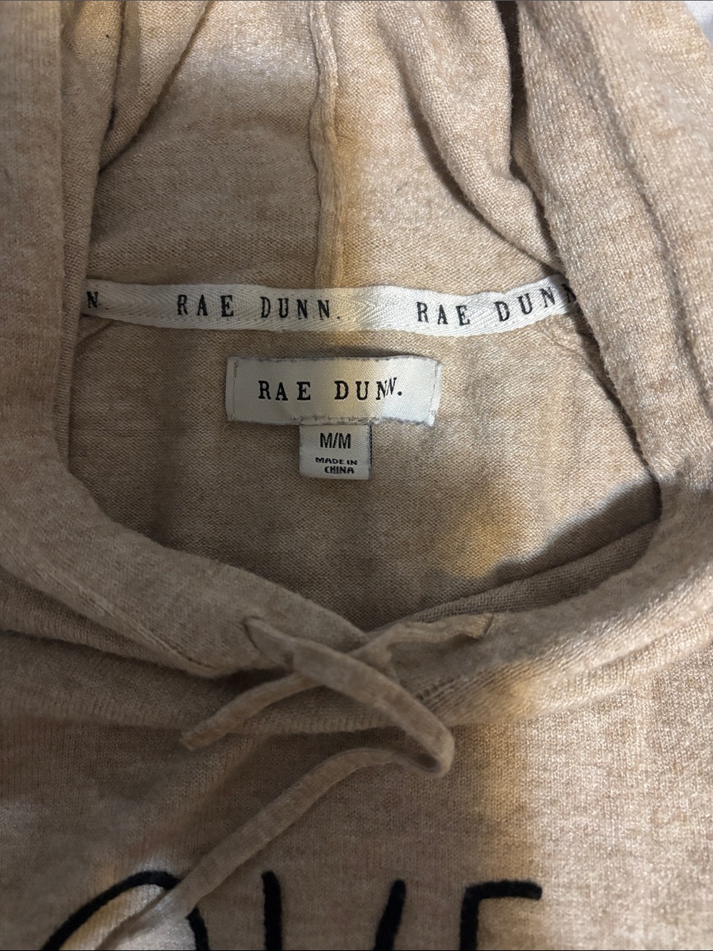 Rae Dunn Beige 'LOVE.' Hoodie Sweater - Picture 2 of 3